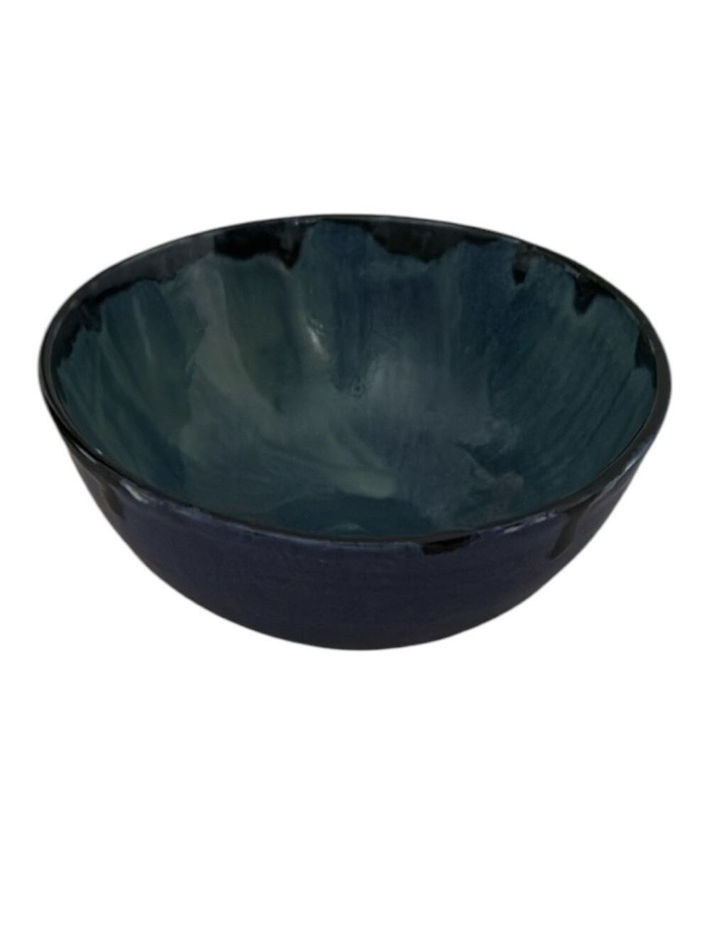 Studio Pottery Blue Glazed Bowl Drip Accent Signed